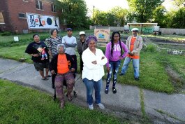 Eden Gardens Block Club received a KIP:D grant in 2017 to purchase and rehab of a house on Detroit’s east side to use as a training center. The grant “was a hallelujah moment,” says Eden Gardens Block Club President Karen Knox, center.