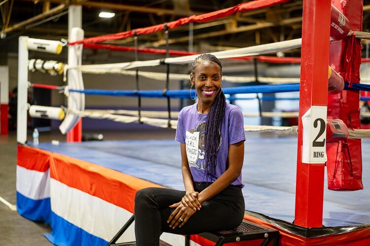 Brittany Rhodes at Downtown Boxing Gym, where she tutors girls in math. She is the founder of Black Girl MATHgic, a subscription box that aims to increase math confidence and decreasing math anxiety in girls. 