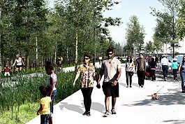 A rendering of a proposed extension of the Detroit RiverWalk.