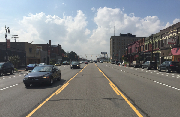 Michigan Avenue is seven lanes wide between 14th and Wabash streets in Corktown