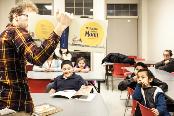 Brandan Pierce of 826Michigan leads a writing workshop at the Campbell Branch Library