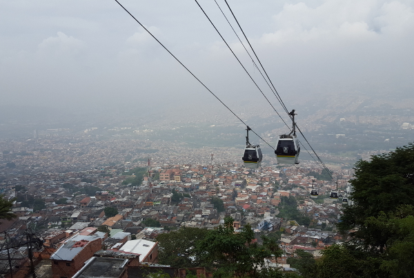 Metrocable, a link in Medellin’s dynamic public transit system, connects disparate neighborhoods and brings people together