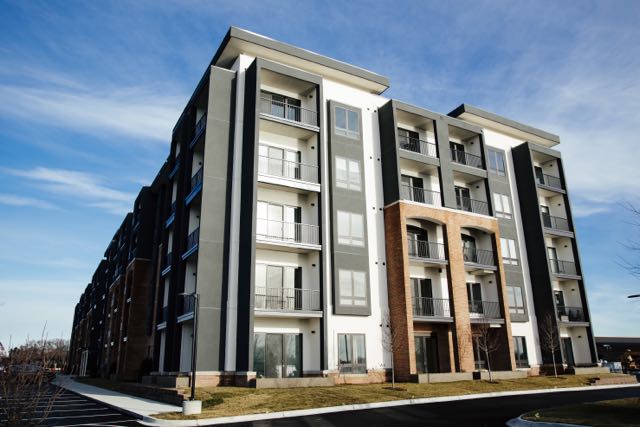 Exterior of Waters Edge apartment building