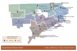 Map of grant winners for the Kresge Innovative Projects: Detroit program