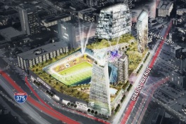 Rendering of the proposed mixed use development by Rock Ventures