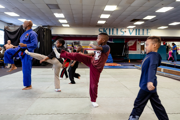 Kids learning karate at Skills Ville