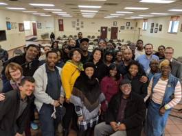 Before a session of Street Outreach Court Detroit at the Capuchin Soup Kitchen in October - courtesy of Street Democracy