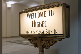 The original Higbee greeting sign in the lobby