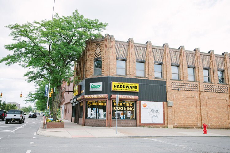 Riverfront Building Supply Hardware at the corner of Jefferson Avenue and Chalmers Street.