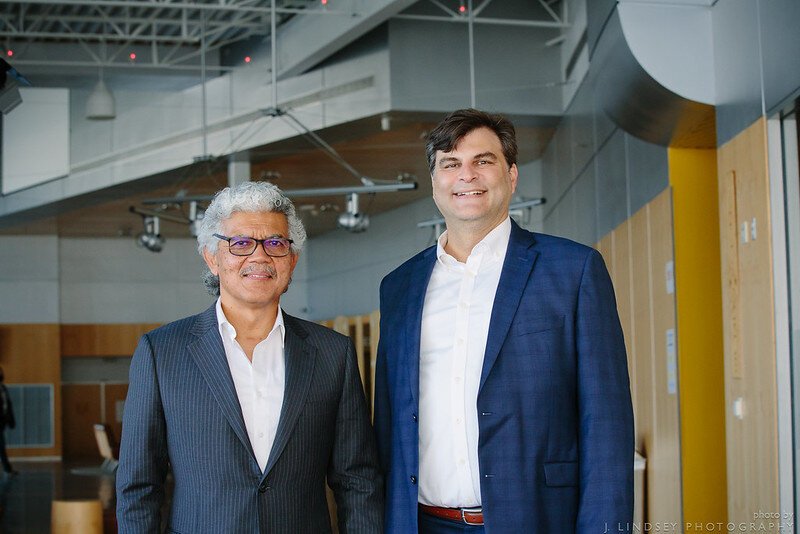 Ned Staebler poses with WSU President M. Roy Wilson at TechTown Detroit’s Toast of the Town fundraiser.