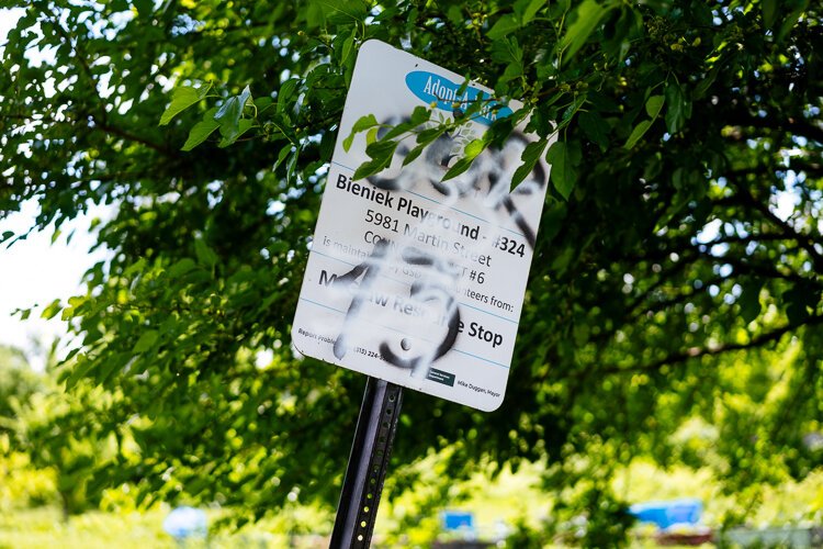 This sign at Bieniek Park has seen better days.