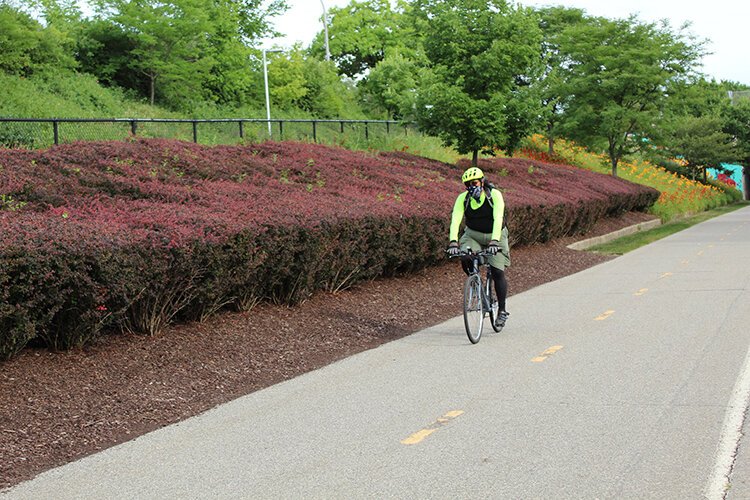 A cyclist on the Dequindre Cut.