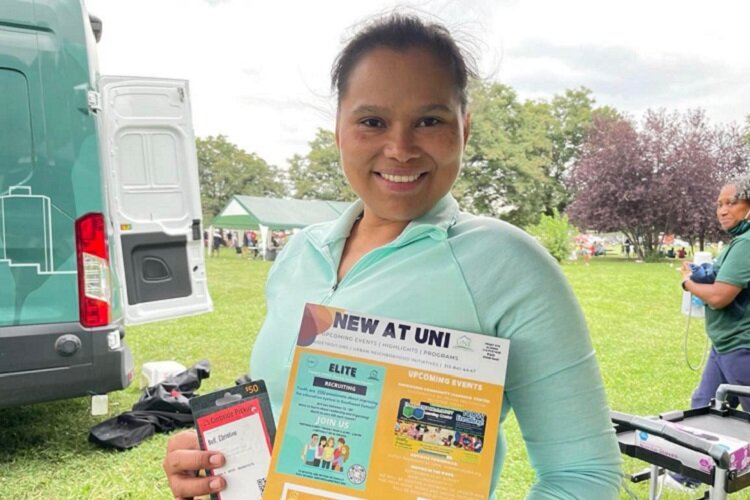 Winner of a vaccine-oriented raffle held by UNI at Patton Park.