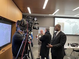 State Representative Joe Tate spoke to a local news crew on the importance of improving Detroit’s flooding infrastructure after the event.