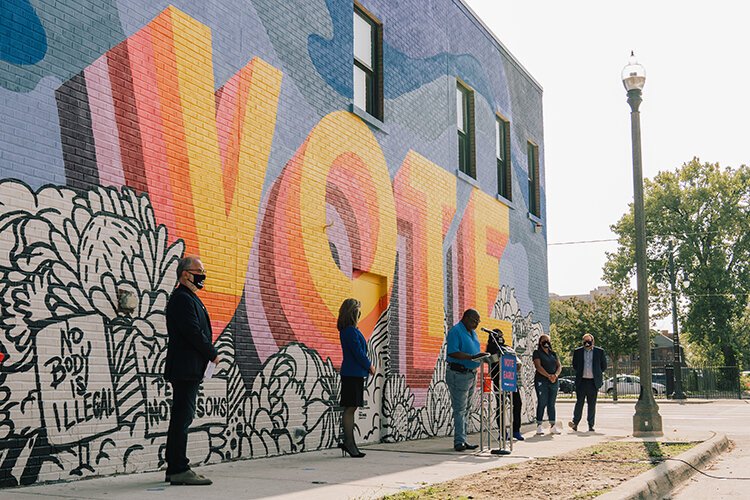 Members of the MichiganVoting.org coalition kick off the “40 Days of Early Voting” campaign, which aims to increase voter turnout by educating all eligible voters about mail-in and in-person early voting, at a press conference in Detroit last month.