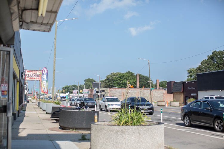 Businesses along East Warren Avenue on the east side of Detroit.