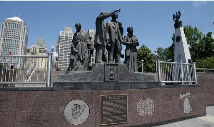 The Gateway to Freedom monument at Hart plaza honors Detroit's role in the Underground Railroad. 