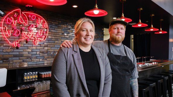Owners of Michigan & Trumbull Pizza, Nate Peck and Kristen Calverley.