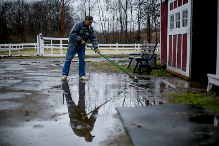 James Mills clears a puddle.