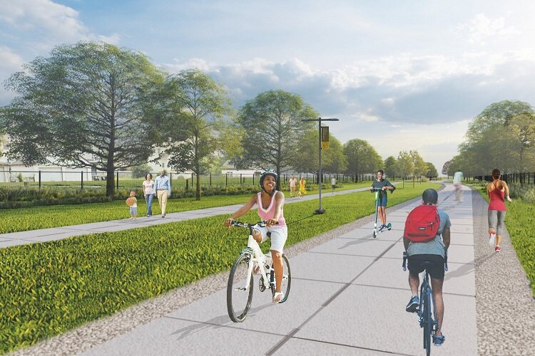 A rendering of cyclists and pedrestians on a Phase 1 stretch of the JLG.