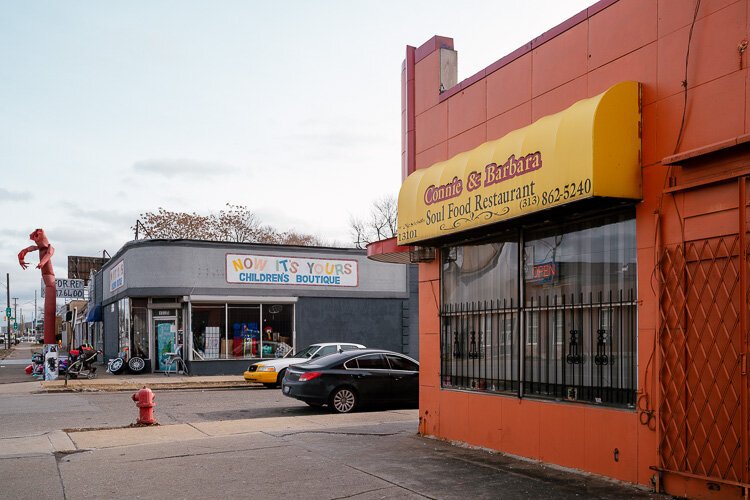 The classic soul food restaurant Connie and Barbara's on Six Mile is a longtime staple for her family, Lewis says.