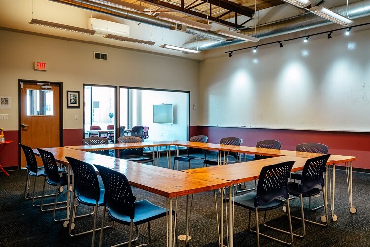 The Grand River WorkPlace has a main room as well as conference rooms available to members.