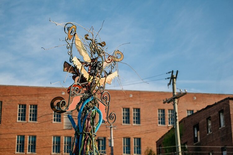 A sculpture at the Osborn learning garden.