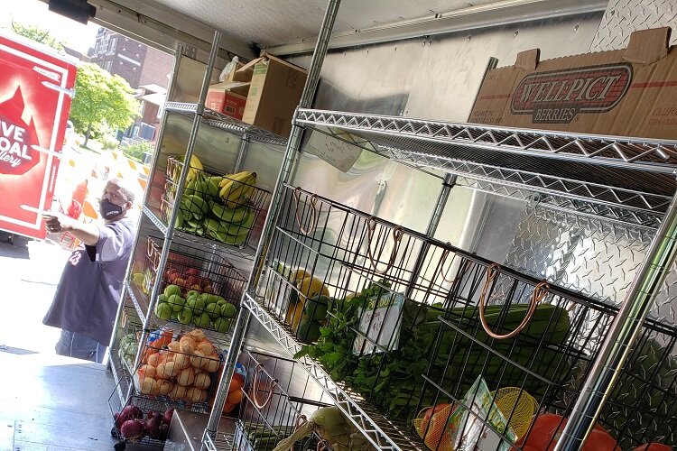 An inside view of Peaches & Greens new mobile market.