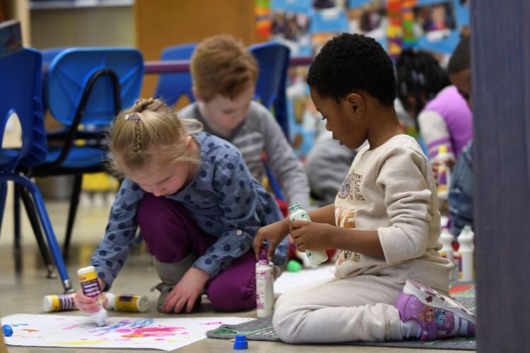 Children work on SEL craft.