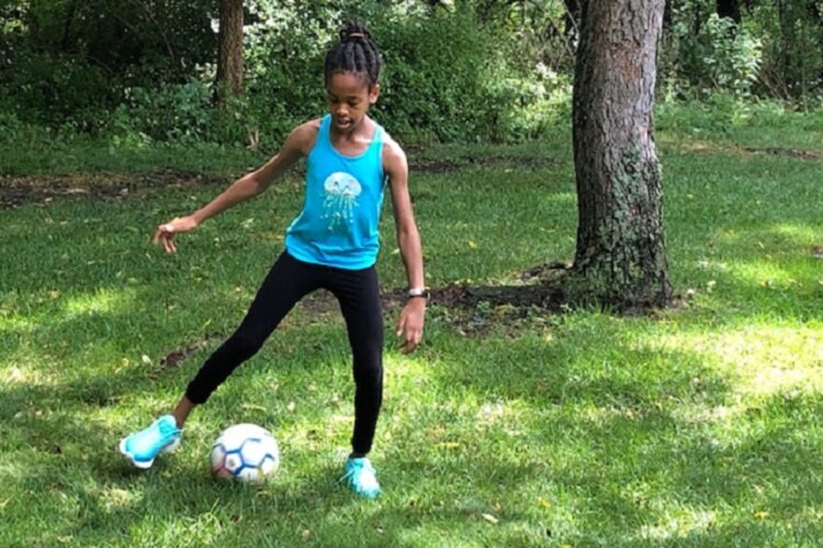 Rachel Korley practices for soccer.