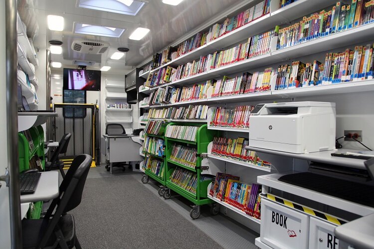 Inside DPL's bookmobile.