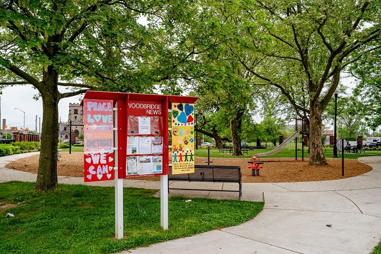 A bulletin board at Scripps Park.