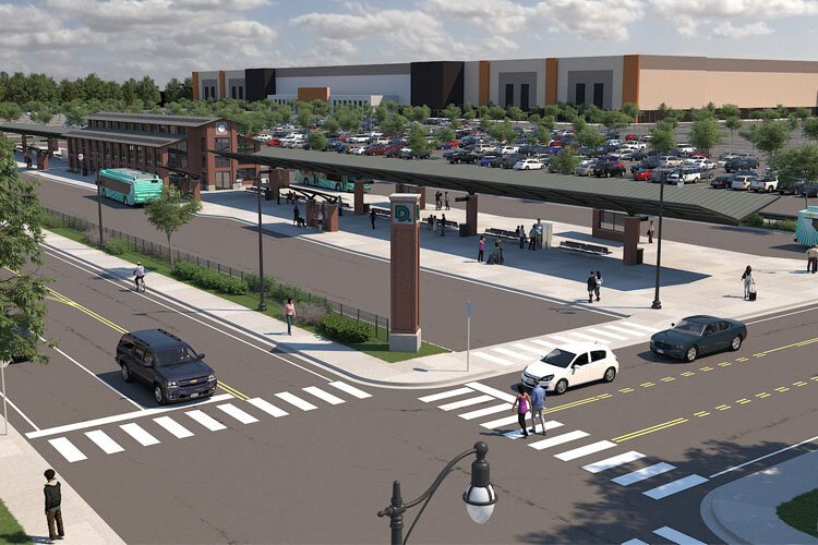 A rendering of the transit center envisioned for the state fairgrounds property.