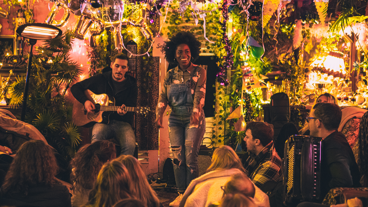 Bee Bakare performs at Little Nans Bar in London.