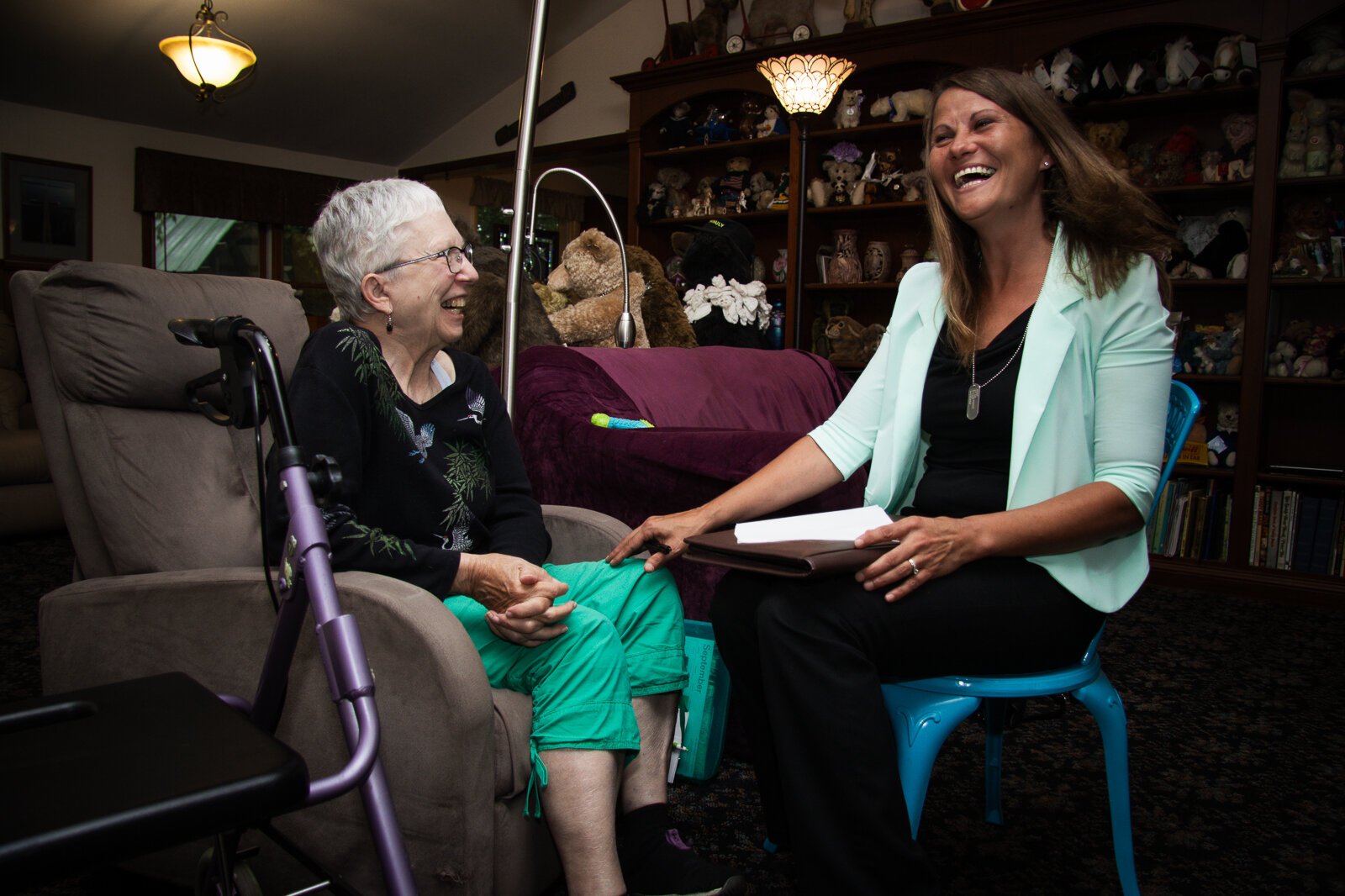 Grand Haven resident Lesa Jordan with Sheyenne Cole, a counselor in Senior Resources of West Michigan's Behavioral Health at Home program.