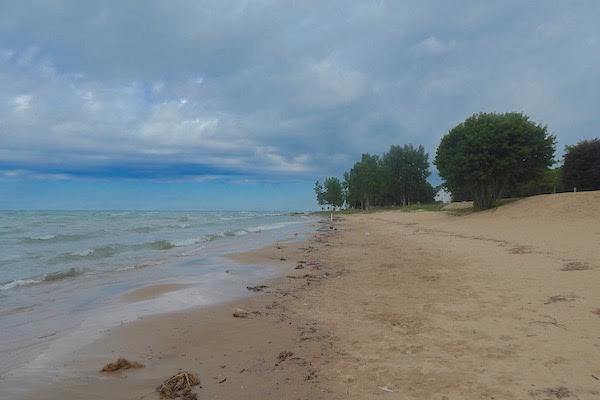 The beach, 1.5 miles up the road from Hocking's installation