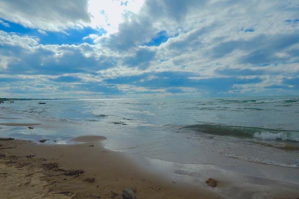 The beach, 1.5 miles up the road from Hocking's installation