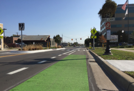 A new colored bike lane on W. 9 Mile Road in Ferndale
