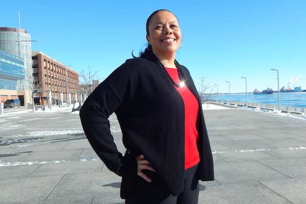 Amber Gladney outside the Winter Garden at the Renaissance Center