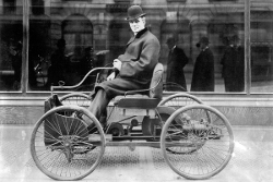Henry Ford in his first concept car, the Quadricycle