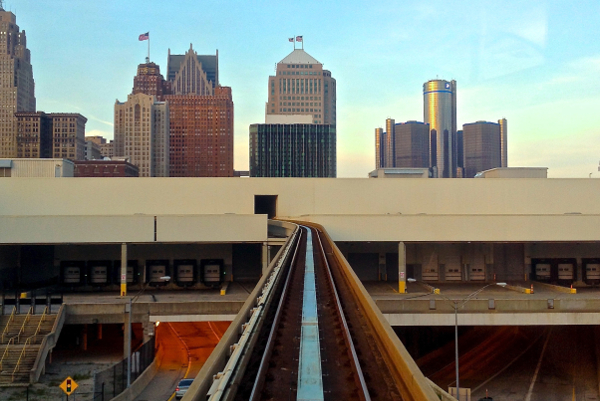 The People Mover track where it enters Cobo Center