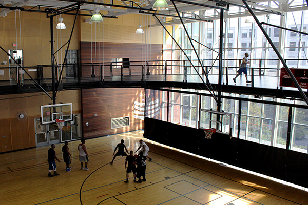 The track and basketball court at the Boll Family YMCA
