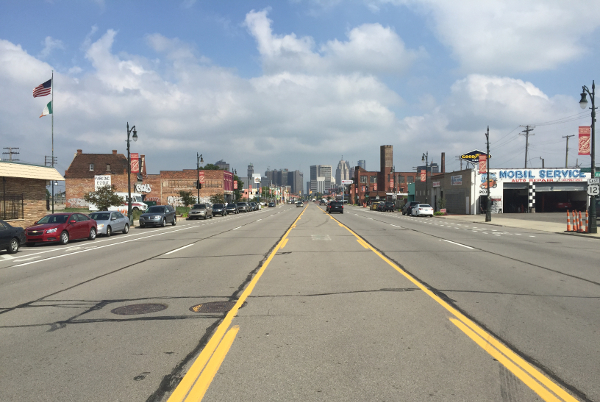 Looking down Michigan Avenue in Corktown