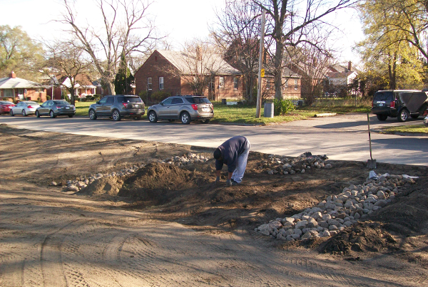 Bioswale under construction in Cody Rouge's Stein Park