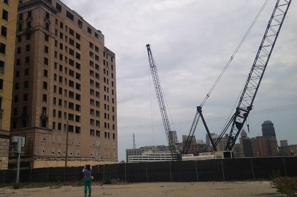 Claire Nowak-Boyd in front of the now-demolished Park Avenue Hotel in Detroit