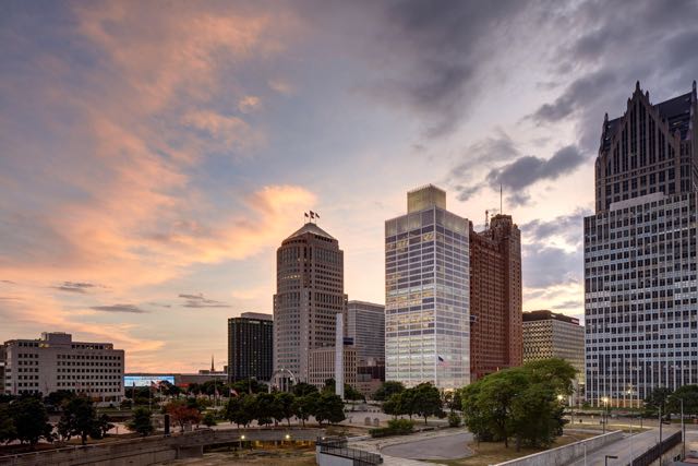 Detroit skyline featuring One Woodward Avenue