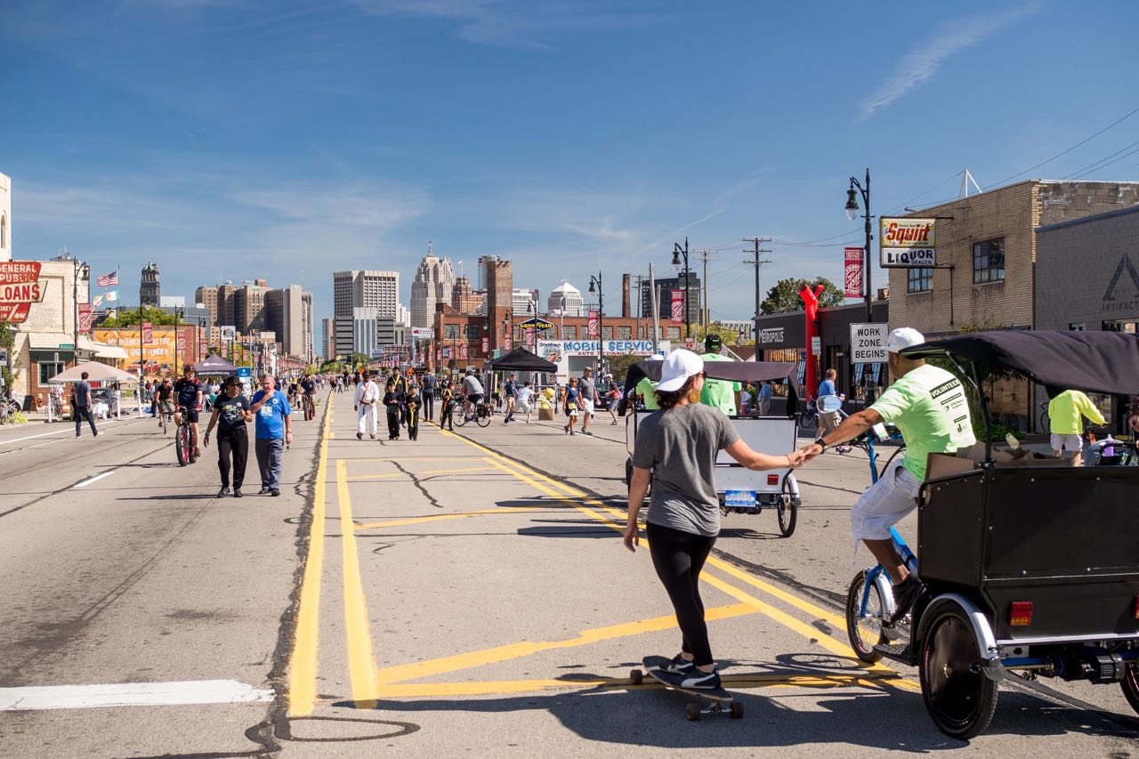 Michigan Avenue bustling during Detroit Open Streets