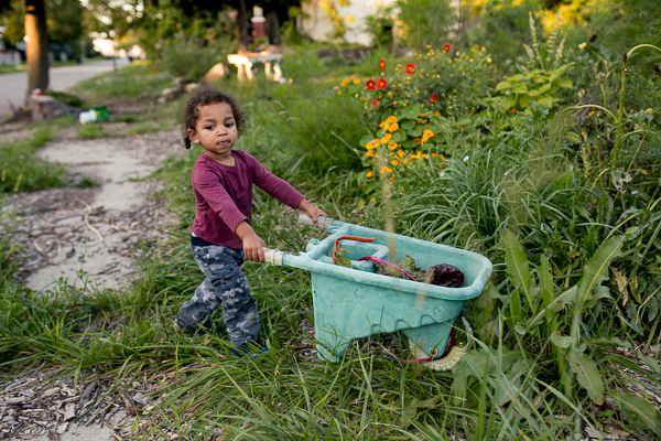 Erin Cole's son, Asa, carts produce