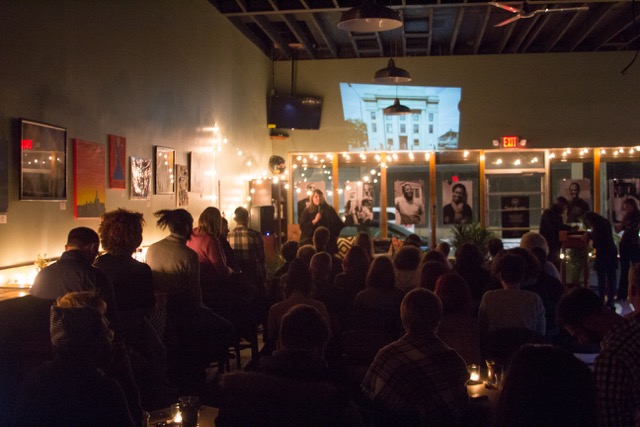 Claire Nelson, founder of the Urban Consulate, introduces the Speakeasy presenters