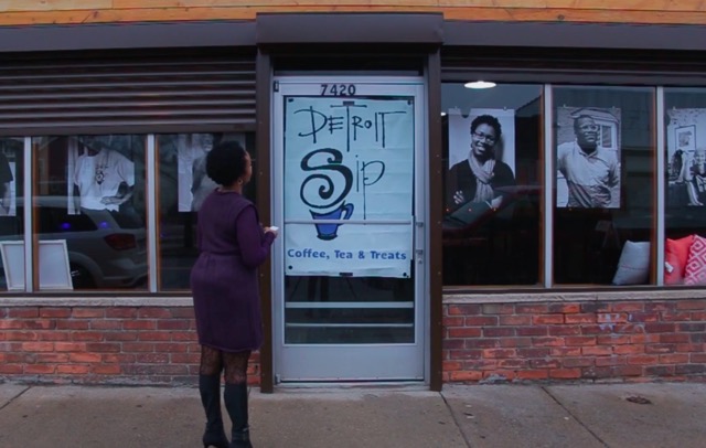 Jevona Watson, owner of Detroit Sip, outside her coffee shop